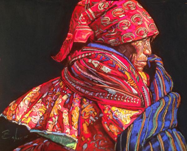 Bill-Baker,-Rooster-Tarahumara,-pastel-12x10