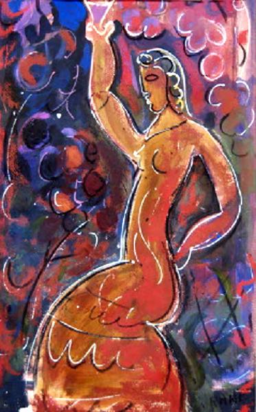 Bill_Rane,Woman_with_Grapes,_23x15,_oil_on_paper