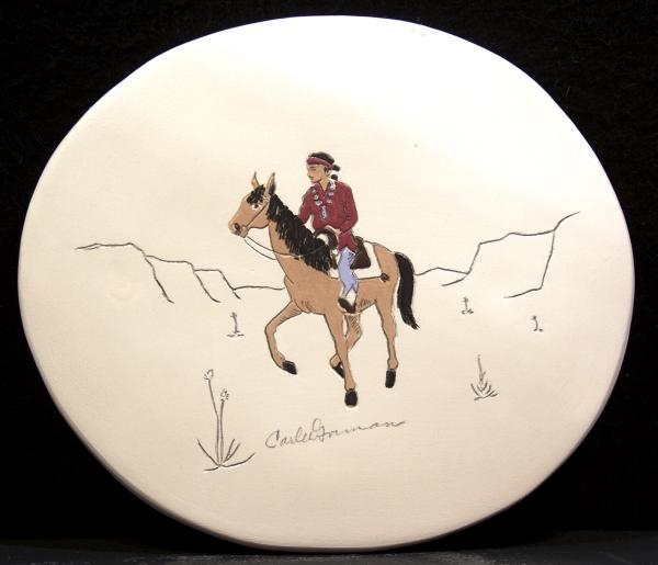 Carl_Gorman,_Man_on_Horse,_12.5x14,_Plate,_one_of_a_kind