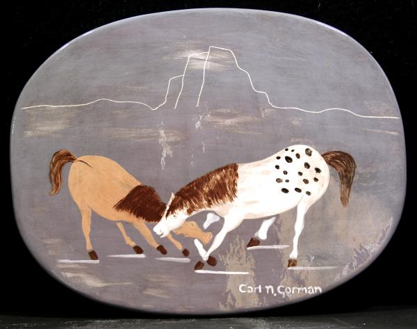 Carl_Gorman,_Two_Horses,_Ceramic_plate