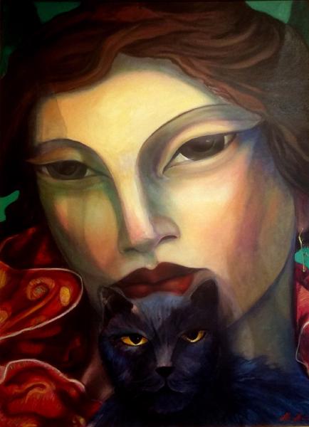 Miguel-Martinez,-Cat-Woman,-40-x-30,-oil-on-canvas