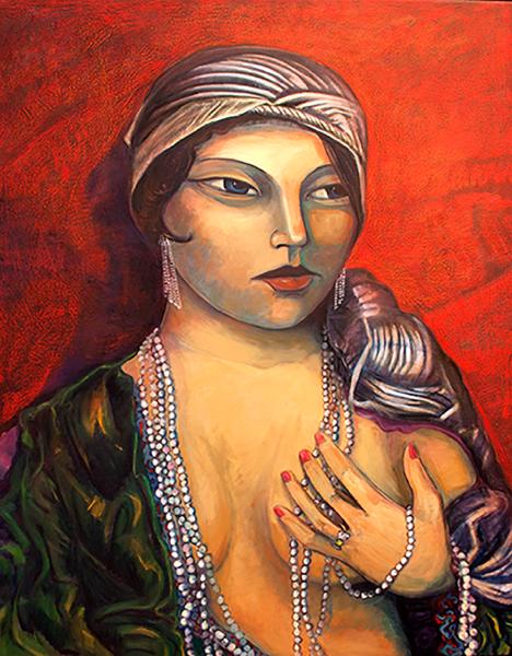 Miguel-Martinez,-Flapper-Girl,-oil-pastel-on-canvas,-50x40