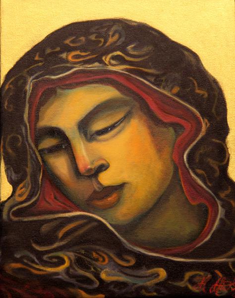 Miguel-Martinez,-Our-Lady-in-Gold,-18-x-14,-oil-on-canvas