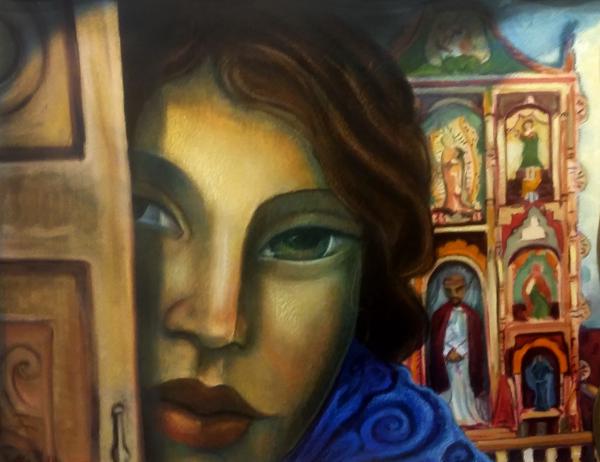 Miguel-Martinez,-Visita-la-Iglesia-(church-visit),-23x29,-oil-on-canvas