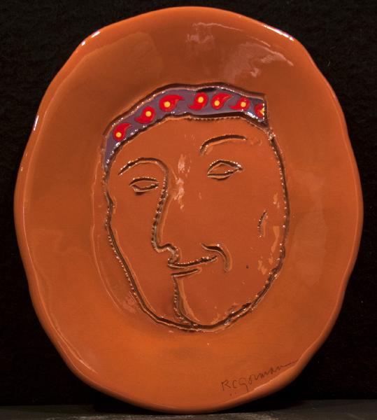 RC_Gorman,_Self_Portrait,_Ceramic_plate_one_of_a_kind,_13_inch_diameter